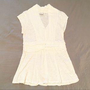 Anthropologie Short Sleeve White V-neck Top
